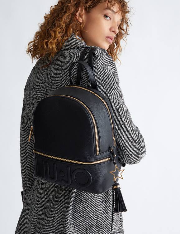 Bags Liu Jo Black Backpack With Maxi-Logo Women F6061453