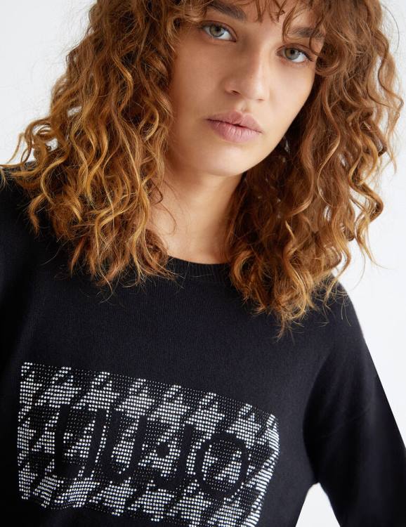 Clothing Liu Jo Eco-Friendly Sweater With Logo And Rhinestones Women F606111