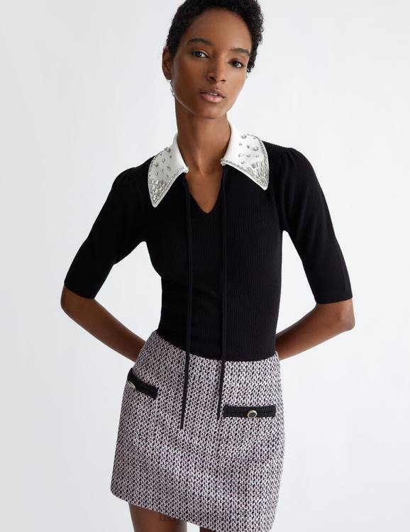 Clothing Liu Jo Jumper With Collar And Rhinestones Women F606870