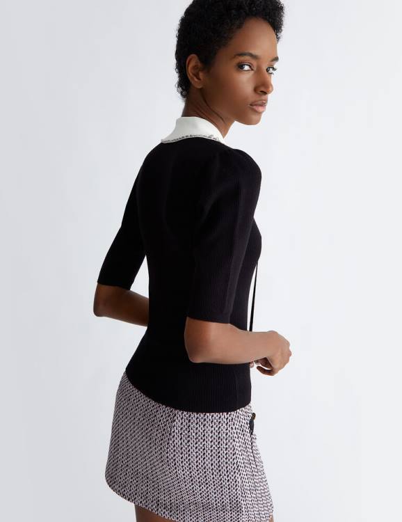 Clothing Liu Jo Jumper With Collar And Rhinestones Women F606870