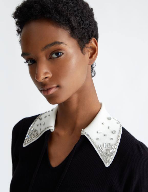 Clothing Liu Jo Jumper With Collar And Rhinestones Women F606870