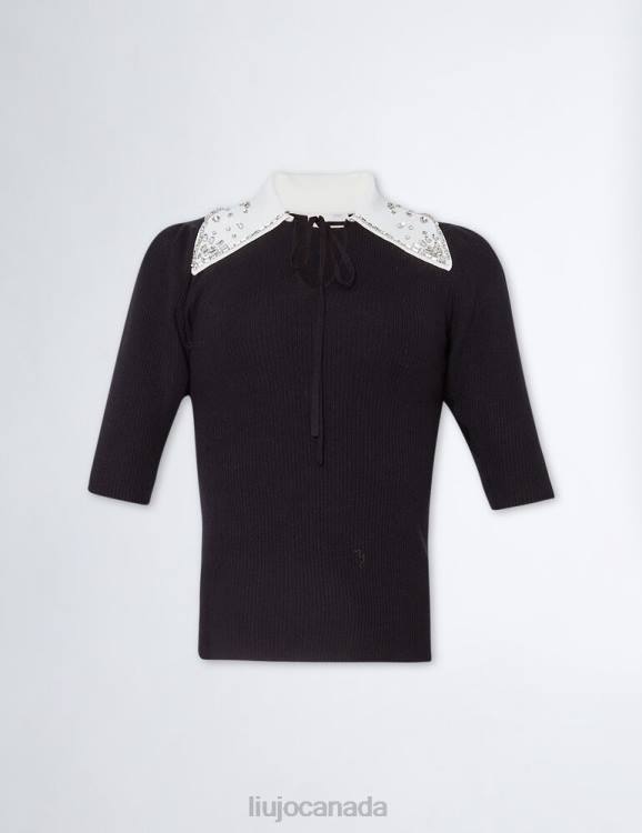 Clothing Liu Jo Jumper With Collar And Rhinestones Women F606870