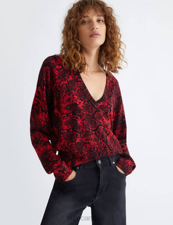 Clothing Liu Jo Snakeskin Print Sweater With Hearts Women F6061034