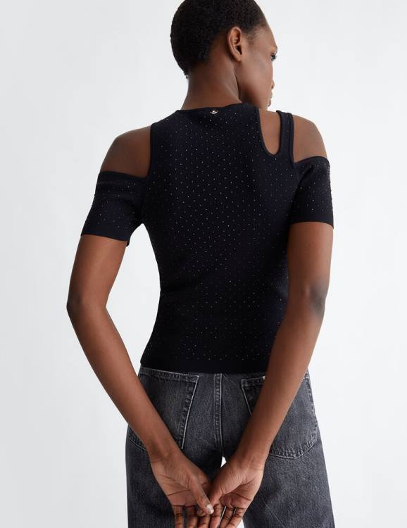 Clothing Liu Jo Sweater With Gemstones And Cut Out Women F606649