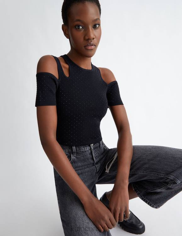 Clothing Liu Jo Sweater With Gemstones And Cut Out Women F606649