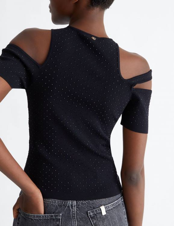 Clothing Liu Jo Sweater With Gemstones And Cut Out Women F606649