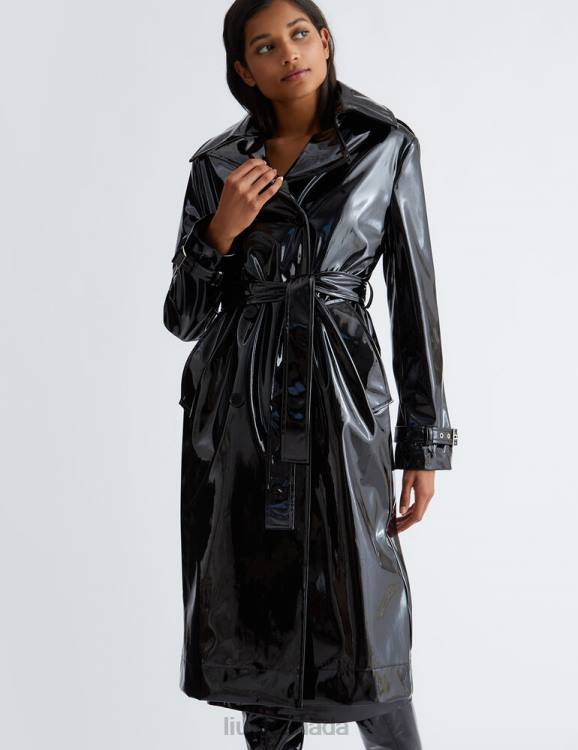 Clothing Liu Jo Black Patent Leather Trench Coat Women F606195