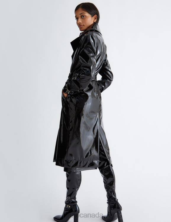 Clothing Liu Jo Black Patent Leather Trench Coat Women F606195