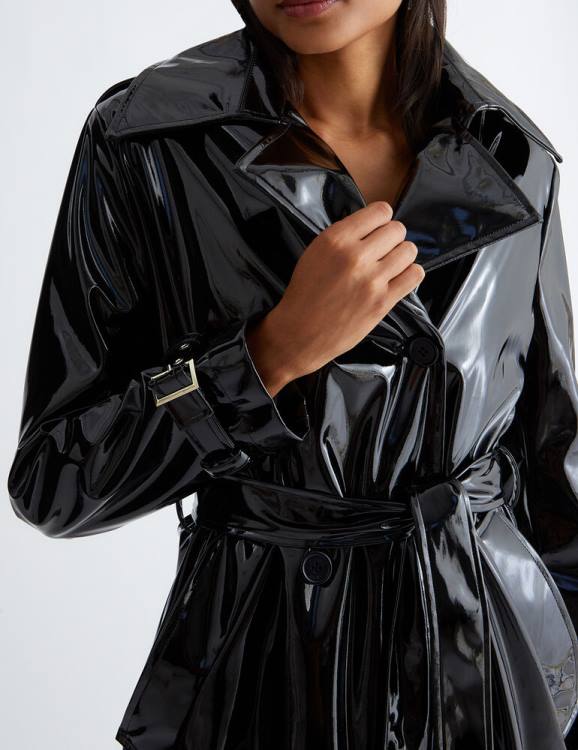 Clothing Liu Jo Black Patent Leather Trench Coat Women F606195