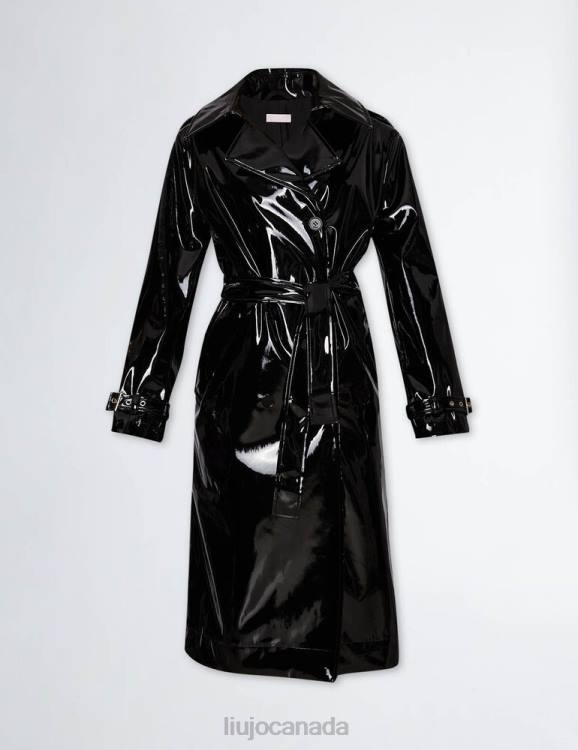 Clothing Liu Jo Black Patent Leather Trench Coat Women F606195