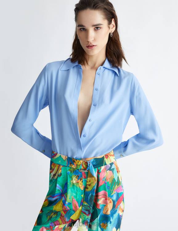 Clothing Liu Jo Light Blue Silk-Blend Shirt Women F6061017