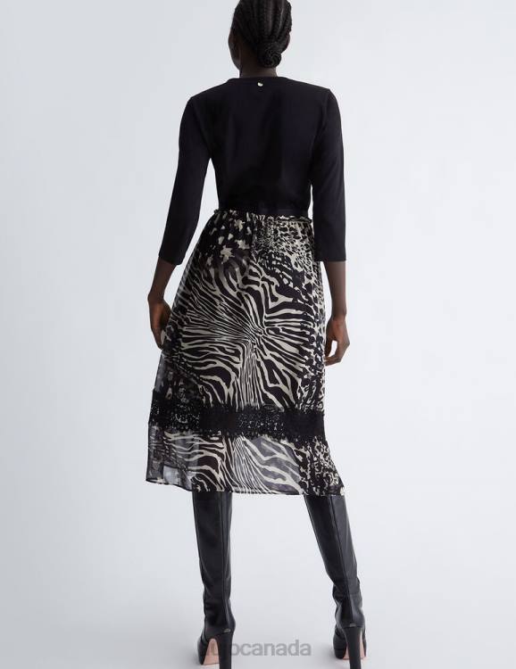 Clothing Liu Jo Black Dress With Animal-Print Skirt Women F6061046