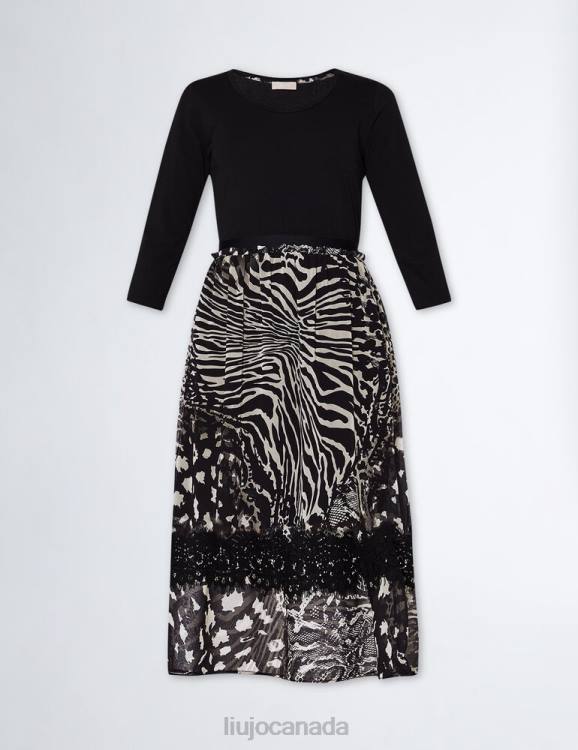 Clothing Liu Jo Black Dress With Animal-Print Skirt Women F6061046