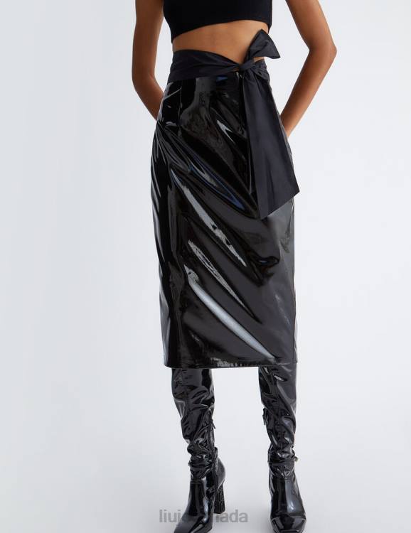 Clothing Liu Jo Patent Leather Midi Skirt With Tie Women F606132