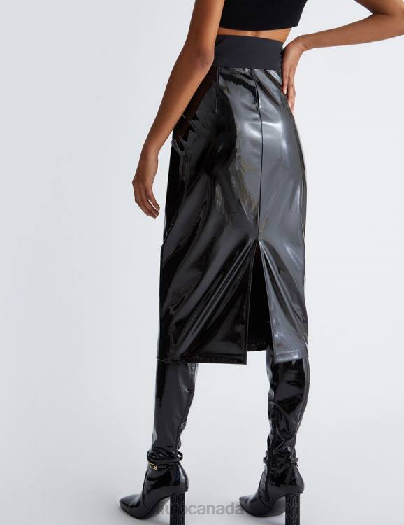 Clothing Liu Jo Patent Leather Midi Skirt With Tie Women F606132