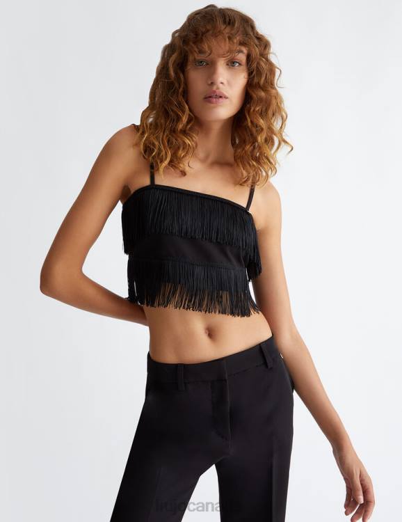 Clothing Liu Jo Black Fringed Crop Top Women F606124