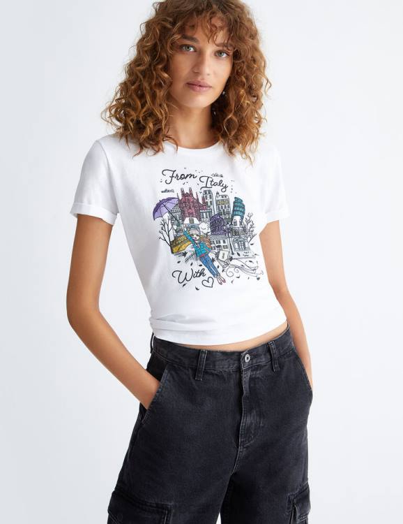 Clothing Liu Jo Printed T-Shirt With Gemstones Women F606107