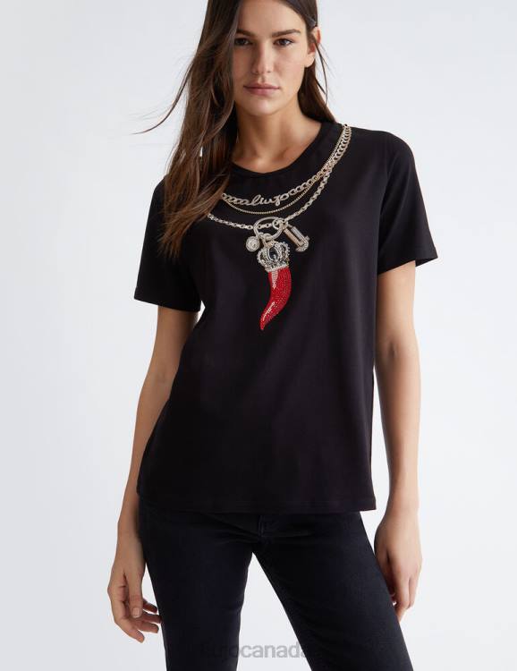 Clothing Liu Jo Printed T-Shirt With Gemstones Women F606243