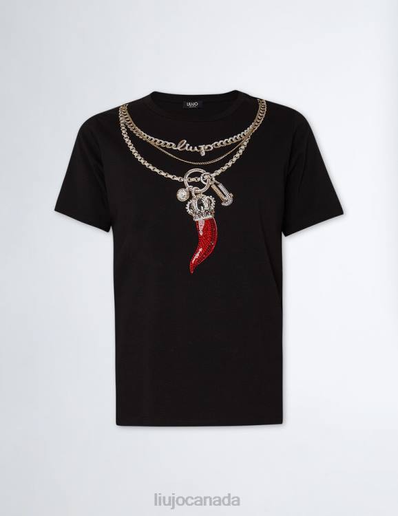 Clothing Liu Jo Printed T-Shirt With Gemstones Women F606243