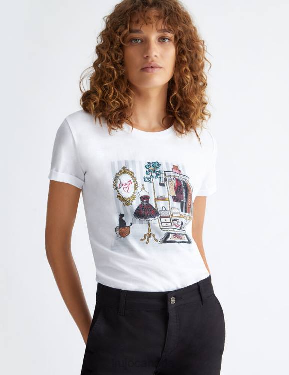 Clothing Liu Jo Printed T-Shirt With Gemstones Women F60649