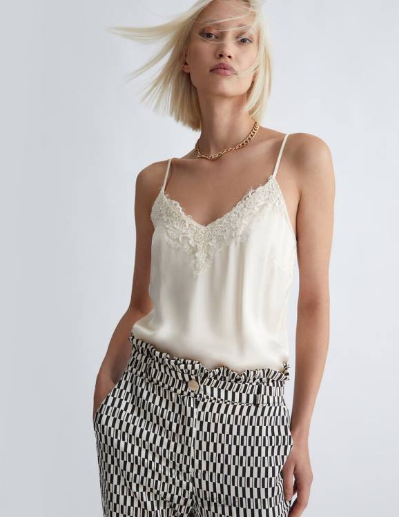 Clothing Liu Jo Satin Top With Lace Women F606535