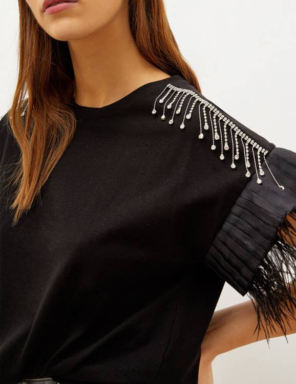 Clothing Liu Jo T-Shirt With Feathers And Gemstones Women F6062567