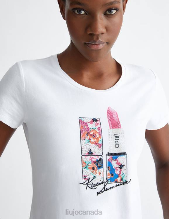 Clothing Liu Jo T-Shirt With Lipstick Print And Gemstones Women F606659