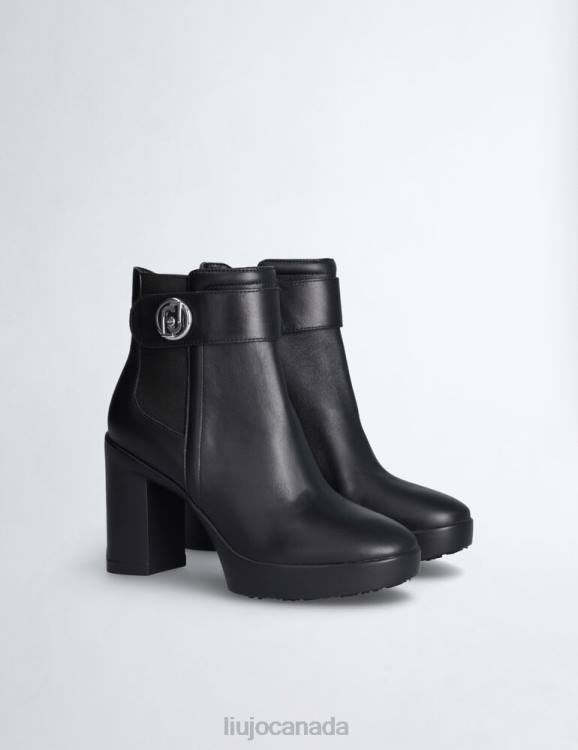 Shoes Liu Jo Leather Ankle Boot With Wide Heel Women F6061856