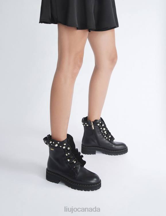 Shoes Liu Jo Leather Combat Boots With Jewel Ruching Women F6061759