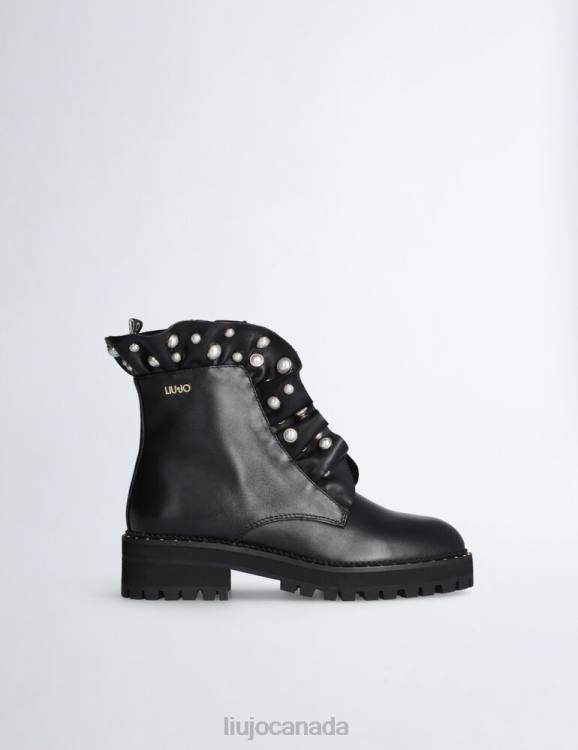Shoes Liu Jo Leather Combat Boots With Jewel Ruching Women F6061759