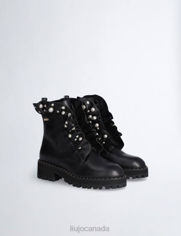 Shoes Liu Jo Leather Combat Boots With Jewel Ruching Women F6061759