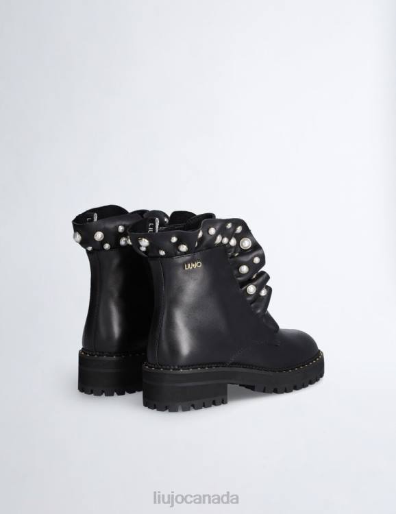 Shoes Liu Jo Leather Combat Boots With Jewel Ruching Women F6061759
