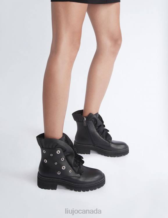 Shoes Liu Jo Leather Combat Boots With Maxi Ruching Women F6061737