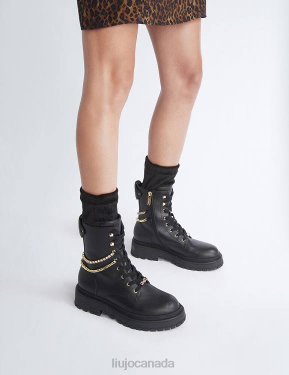 Shoes Liu Jo Leather Combat Boots With Removable Gaiters Women F6061840