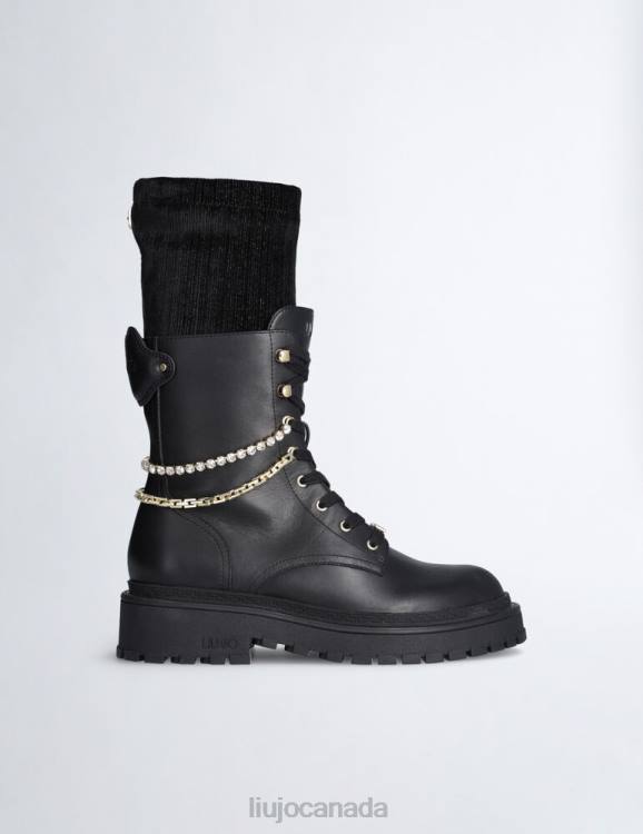 Shoes Liu Jo Leather Combat Boots With Removable Gaiters Women F6061840