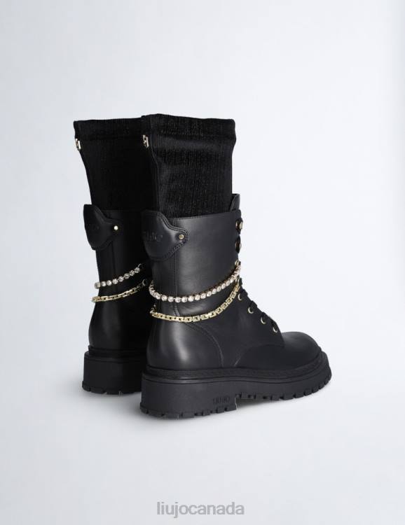 Shoes Liu Jo Leather Combat Boots With Removable Gaiters Women F6061840