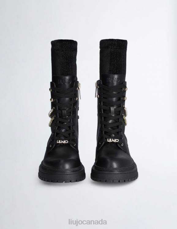 Shoes Liu Jo Leather Combat Boots With Removable Gaiters Women F6061840