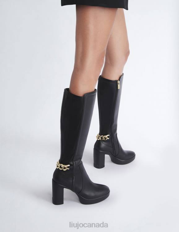 Shoes Liu Jo Leather High Boots With Logo Chain Women F6061987