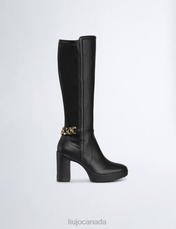 Shoes Liu Jo Leather High Boots With Logo Chain Women F6061987