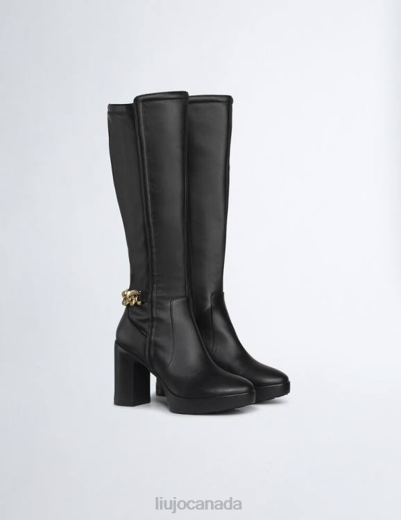 Shoes Liu Jo Leather High Boots With Logo Chain Women F6061987