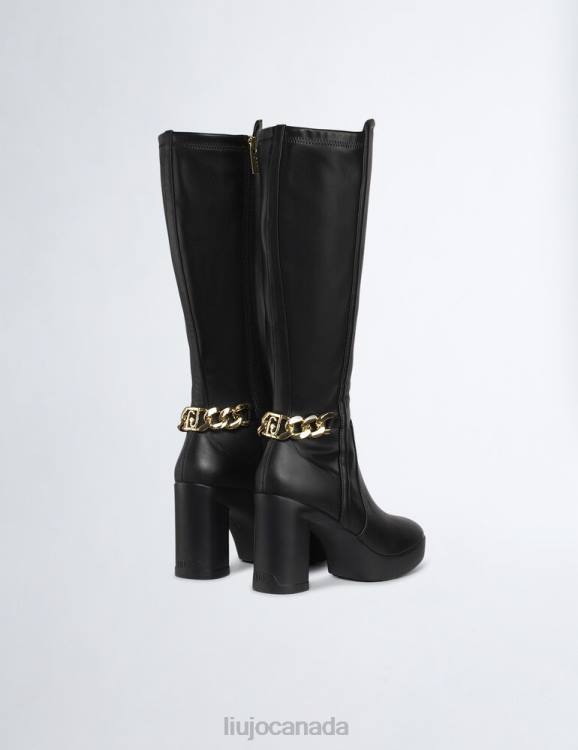Shoes Liu Jo Leather High Boots With Logo Chain Women F6061987