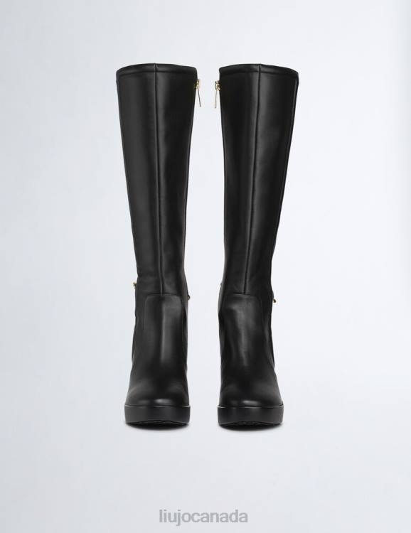 Shoes Liu Jo Leather High Boots With Logo Chain Women F6061987