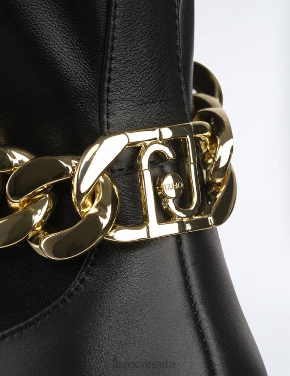Shoes Liu Jo Leather High Boots With Logo Chain Women F6061987