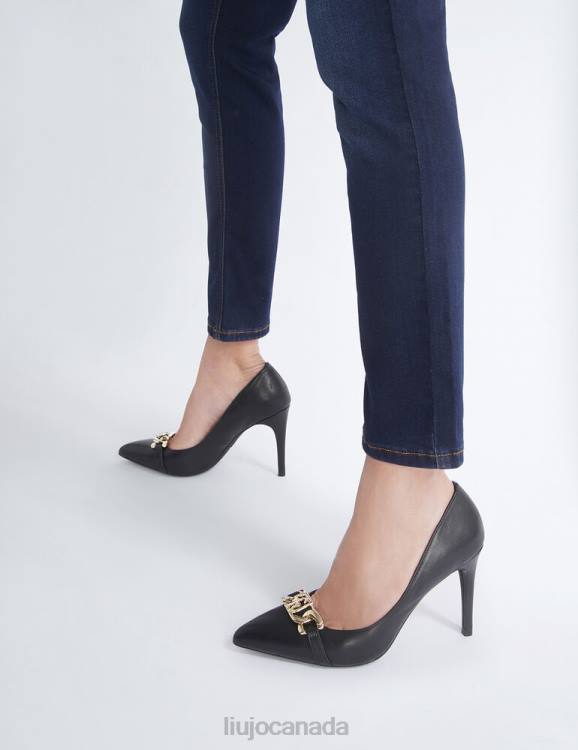 Shoes Liu Jo Black Leather Court Shoes With Chain Women F6061712