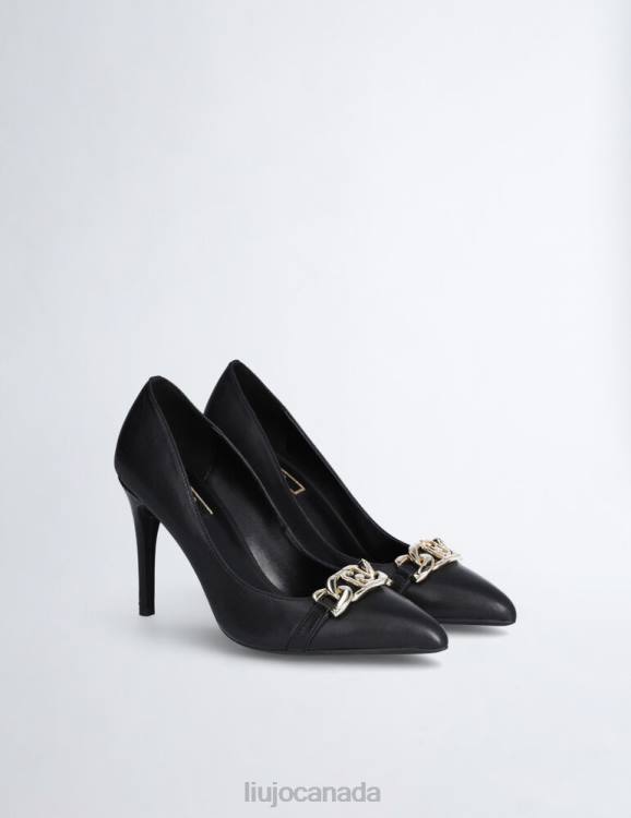 Shoes Liu Jo Black Leather Court Shoes With Chain Women F6061712
