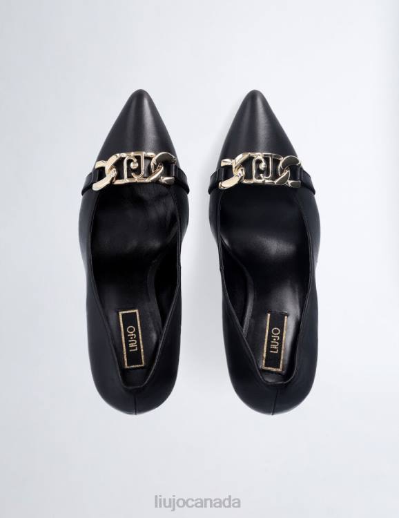 Shoes Liu Jo Black Leather Court Shoes With Chain Women F6061712