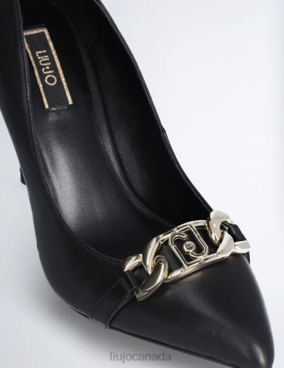 Shoes Liu Jo Black Leather Court Shoes With Chain Women F6061712