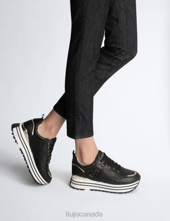 Shoes Liu Jo Black Leather Platform Sneakers Women F6061706