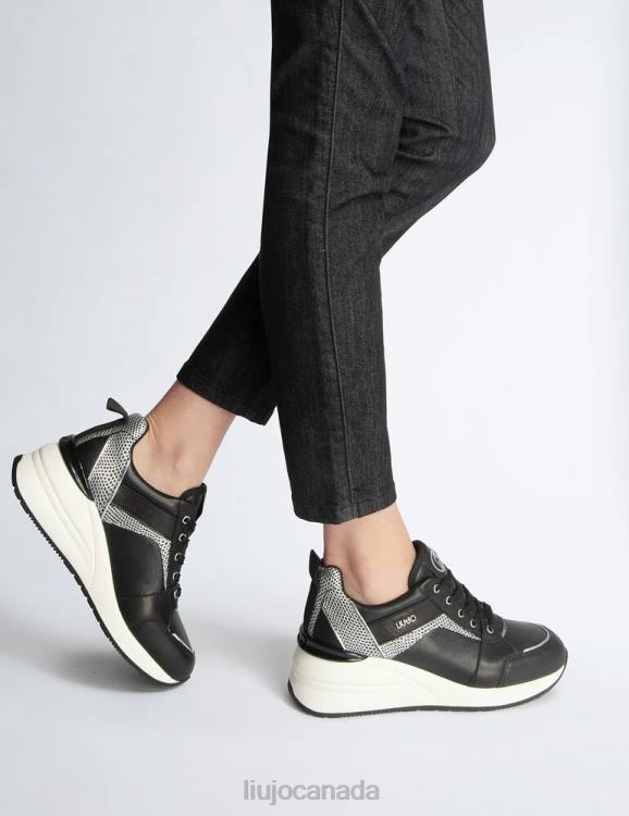 Shoes Liu Jo Black Leather Sneakers With Wedge Women F6061752