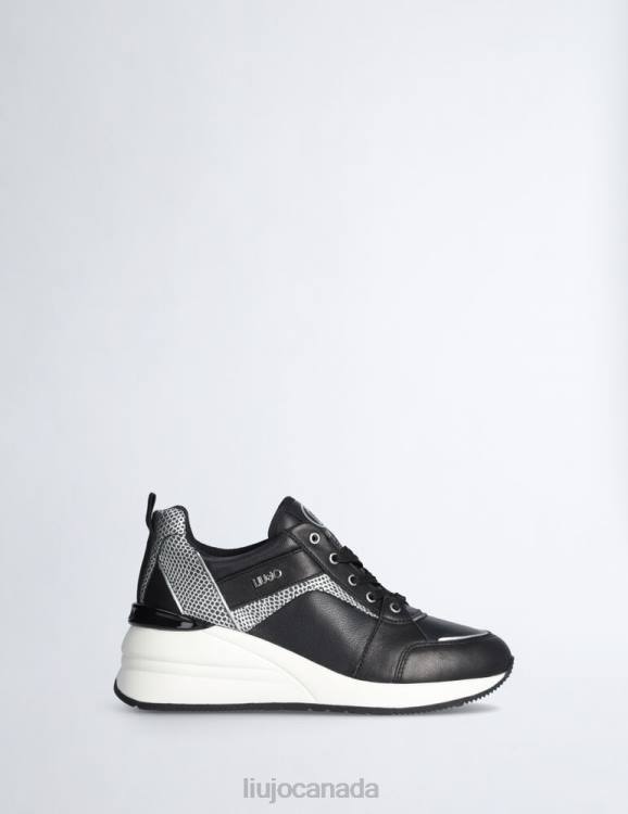 Shoes Liu Jo Black Leather Sneakers With Wedge Women F6061752